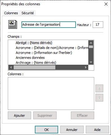 Propriétés de champ